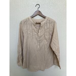 Rungolee womens cottage peasant cream blouse long sleeve boho crochet small tan